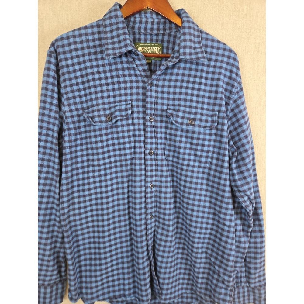 American Eagle Shirt Mens L Blue Gingham Check Button Up Classiccore Flannel Y2K